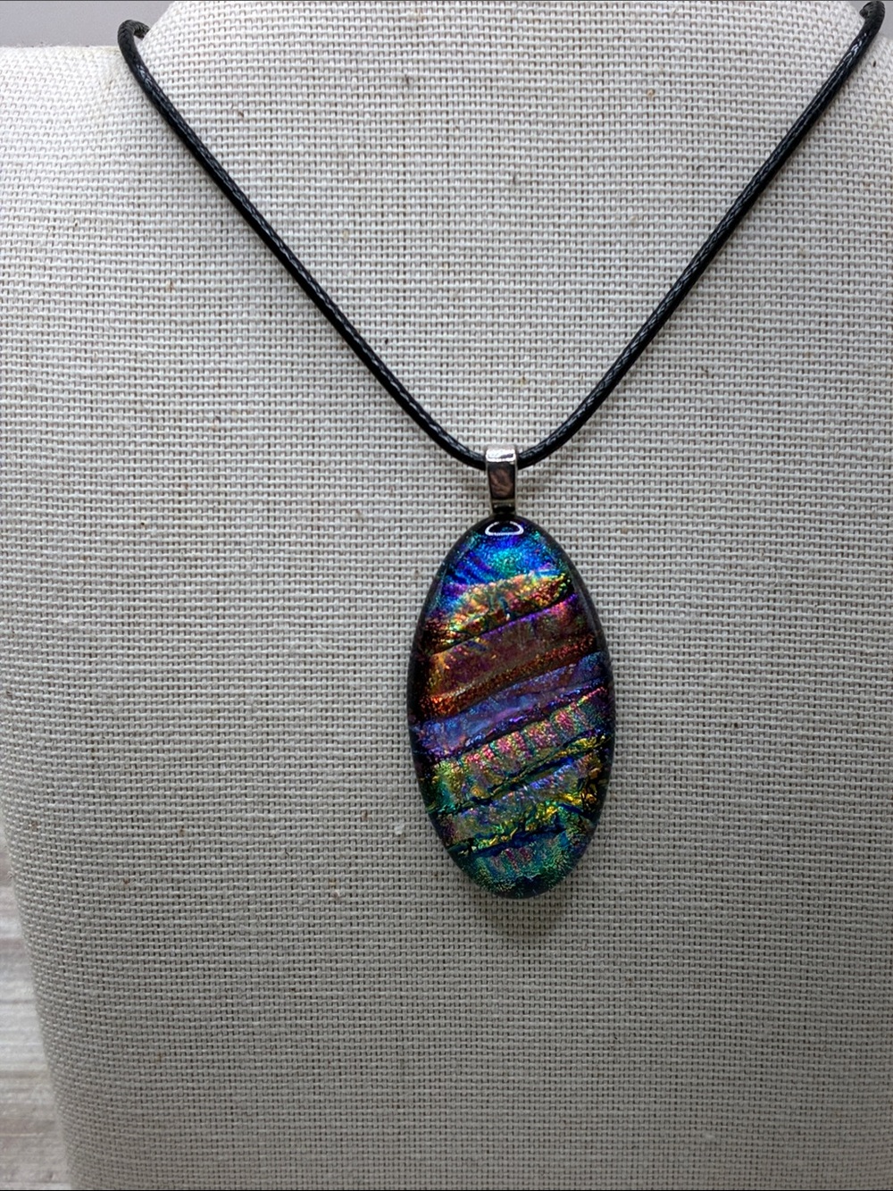 Dichroic Glass Pendant with Cord